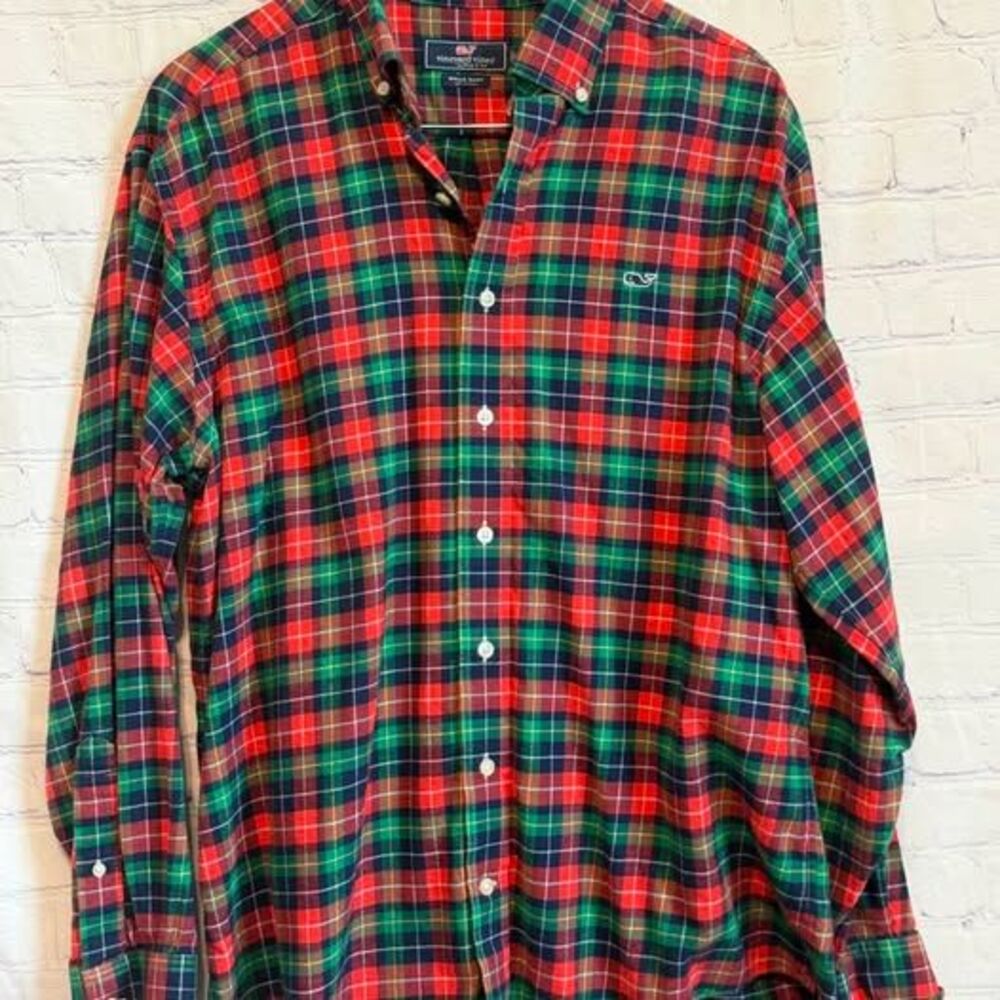 Vineyard Vines Whale Shirt Plaid Button Down Size Large